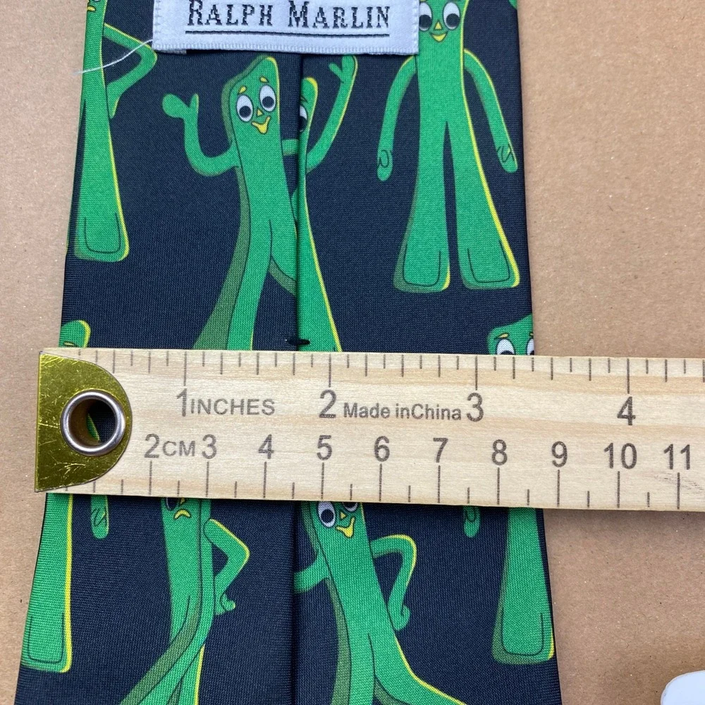 VTG Ralph Marlin Gumby 1995 Prema Toy Co Mens OS Black Green Novelty Tie
